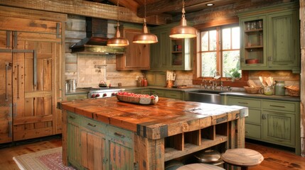 Obraz na płótnie Canvas Rustic Style Kitchen Island with Additional Counter