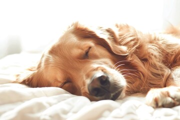 Serene Golden Retriever Enjoying a Peaceful Nap in Sunlit Bliss - Generative AI