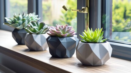 Geometric Plant Pots on Contemporary Windowsill