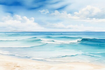 Watercolor style illustration of a beautiful relaxing view from the beach