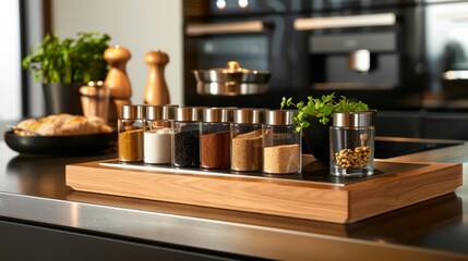 Sleek Modern Spice Rack Set in Contemporary Kitchen