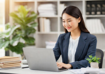 Asian business woman working on a laptop in office