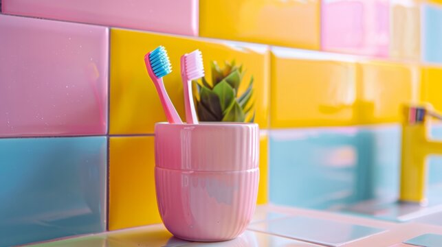 Vibrant Toothbrush Holder in Colorful Modern Bathroom