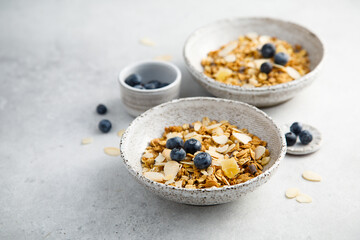 Homemade granola with coconut chips and berries