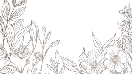 Minimal drawn floral botanical line art. Bouquets. Trendy elements of wild and garden plants, branches, leaves, flowers, herbs. illustration for invitation, save the date, card. Generative Ai
