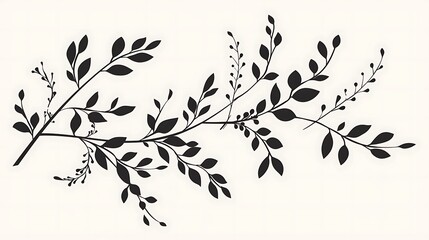 Minimal feminine botanical floral branch in silhouette style. Hand drawn wedding herb, minimalistic flowers with elegant leaves. Botanical rustic trendy greenery. Generative Ai - obrazy, fototapety, plakaty