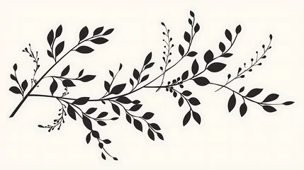 Fotobehang Minimal feminine botanical floral branch in silhouette style. Hand drawn wedding herb, minimalistic flowers with elegant leaves. Botanical rustic trendy greenery. Generative Ai © mahaart