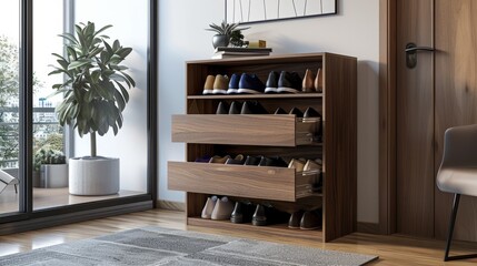 Sleek Modern Shoe Cabinet in Contemporary Entryway
