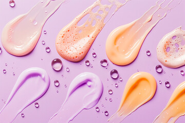 Fototapeta premium Different texture cosmetic smear cream gel serum texture liquid serum swatches