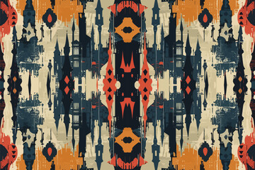 Iconic landmarks are seamlessly integrated into a chic, stylish flat design motif in the Ikat pattern.