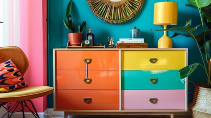 Vibrant Accessory Dresser in Colorful Modern Interior