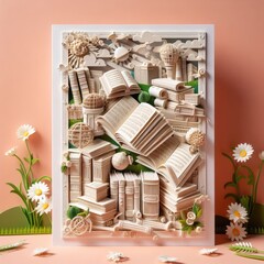 world book day in Paper art with Generative AI.