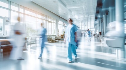 doctors and nurses walking in hospital with blurred motion.  - obrazy, fototapety, plakaty