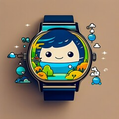 A digital watch with cartoon character on it