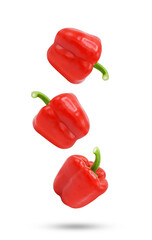 Red bell pepper falling in the air isolated on transparent background. PNG