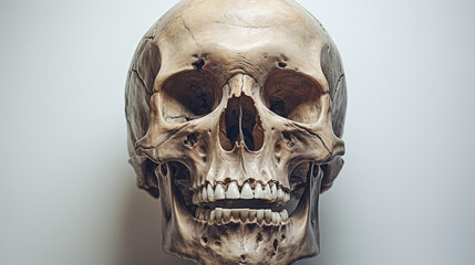 An image of the front of the head and neck of a human skul - obrazy, fototapety, plakaty