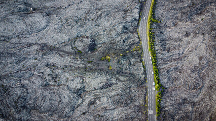 Bird view of the Route du Tremblet through ancient lava flow - Reunion Island