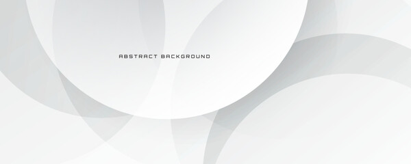 3D white geometric abstract background overlap layer on bright space with circles shape decoration. Modern graphic design element cutout style concept for banner, flyer, card, cover, or brochure