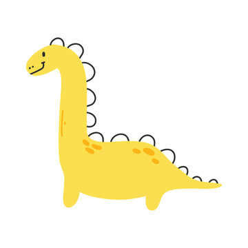 Cute dinosaur in cartoon scandinavian style. Vector illustration for a kids room. Hand drawn dino isolated on white background. Dino character.