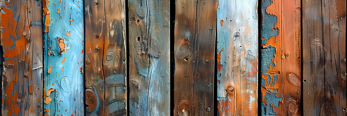 Rustic painted wooden planks with weathered texture. Colorful abstract background for design and print with copy space. - obrazy, fototapety, plakaty