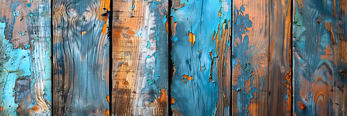 Fototapeta na wymiar Rustic painted wooden planks with weathered texture. Colorful abstract background for design and print with copy space.