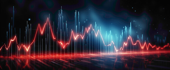 Fototapeta na wymiar Animated stock market graph pulsing with the highs and lows of financial activity, resembling a dynamic heartbeat.