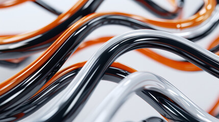 Twisted black white and orange cables and wires