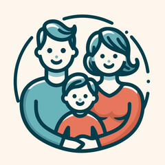 Happy family. Father, mother, son and daughter together. Vector illustration of a flat design