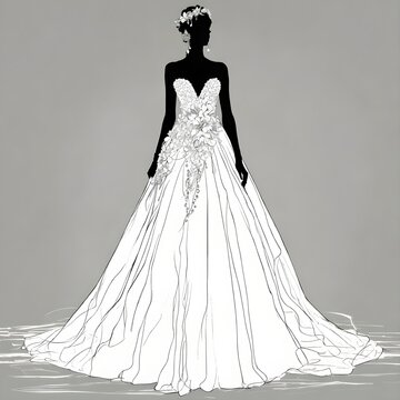 White bridal dress on the black statue, Wedding gaon in the studio of designer