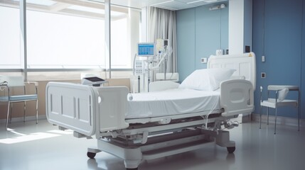 Hospital bed ,Clean and empty room with a bed in the new medical center. 