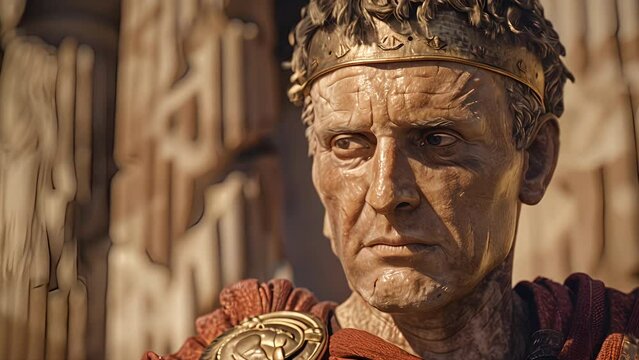 Close up of a living statue of Gaius Julius Caesar, the Roman general and statesman