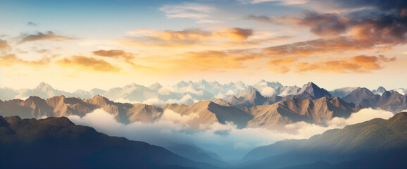 Breathtaking gradient mountain range bathed in golden sunlight, presenting the cutest and most beautiful alpine view.