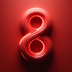 Red neon number 8 on a red background. Concept for international women's day, birthday.