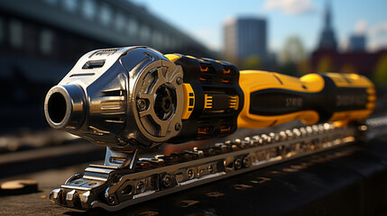 Innovative Industrial Equipment for Power and Transportation in Yellow and White: Car, Train, Machine, Construction, Electric, Auto, and more, generative AI