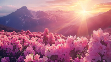 Unsurpassed sunrise in the mountains with Fresh pink