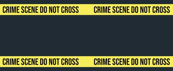 Realistic Crime scene danger tape. Crime scene yellow tape seamless banner, police line Do Not Cross tape. Isolated on black background. 