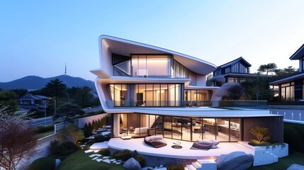 A futuristic craftsman residence in Seoul, embodying the dynamic energy of South Korean urban life - obrazy, fototapety, plakaty