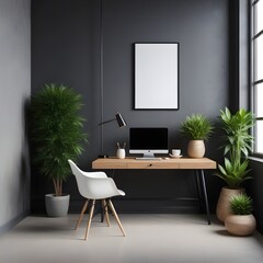 Home office interior mock up. Workplace of freelancer
