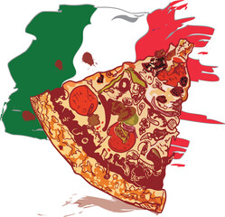Hand drawn pizza vector slices, colorful ready-to-eat food illustration
