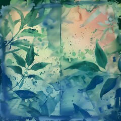Seasonal leaf background, digital watercolor and collage - 748641491