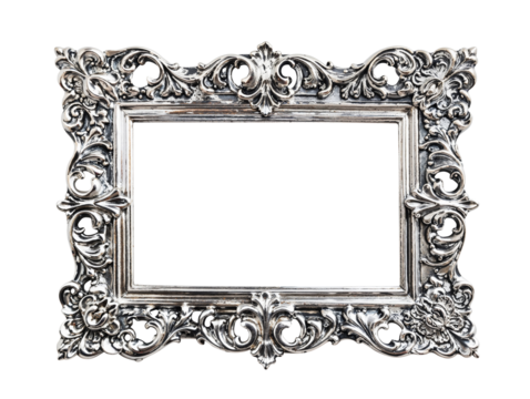 Elegant Silver Frame Isolated on a Transparent Background
