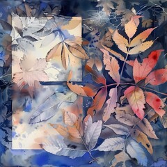 Seasonal leaf background, digital watercolor and collage - 748641624