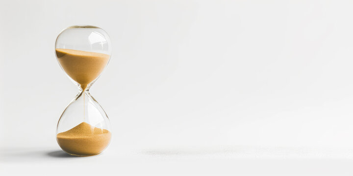 hourglass business finance investing background banner on white with copy space