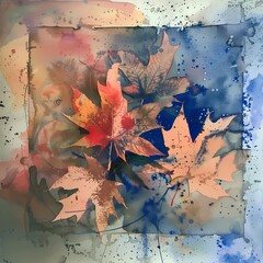 Seasonal leaf background, digital watercolor and collage - 748641856