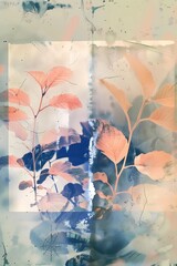 Seasonal leaf background, digital watercolor and collage - 748641869