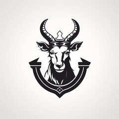 black and white vector logo of a goat head wearing a crown, on a minimalist background. generative ai