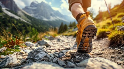 Hiker walking to mountains ,Life style with travel or tourism, nature and tourists,
