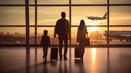 Silhouette of Family at airport traveling 