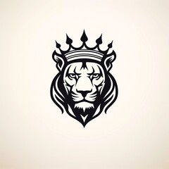 black and white vector logo of a lion head wearing a crown, on a minimalist background. generative ai