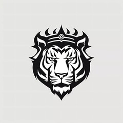 black and white vector logo of a tiger head wearing a crown, on a minimalist background. generative ai